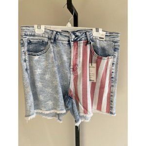 Judy Blue Womens High Waist Light Wash Denim Shorts Flag Pattern NWT (37377)